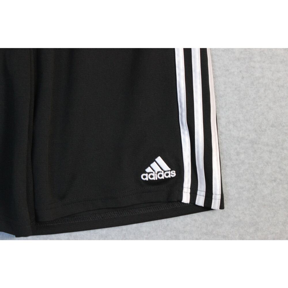 Adidas Boys Black White 3-Stripe Athletic Shorts XL 18/20 Recycled Polyester - Picture 2 of 5